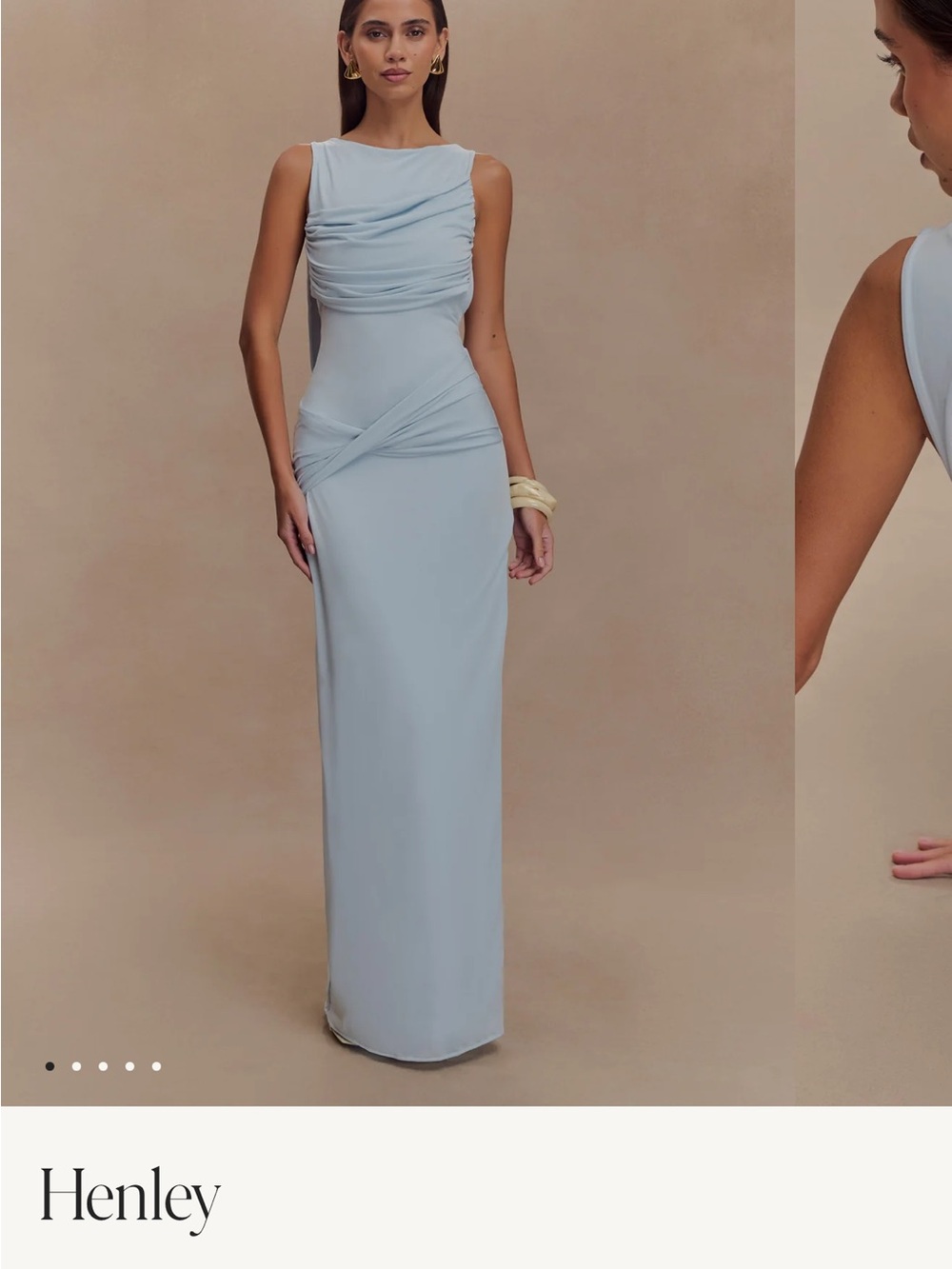 Meshki Pale Blue Sleeveless Draped Maxi Dress
